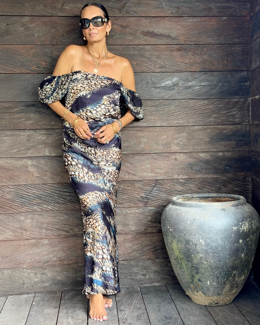 The Lioness Maxi Dress in Royal Pheasant Print – Little Joe Woman by Gail Elliott