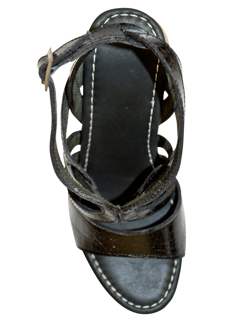 Gloss Black Wedge Sandal - Little Joe Woman by Gail Elliott E-Boutique
 - 2